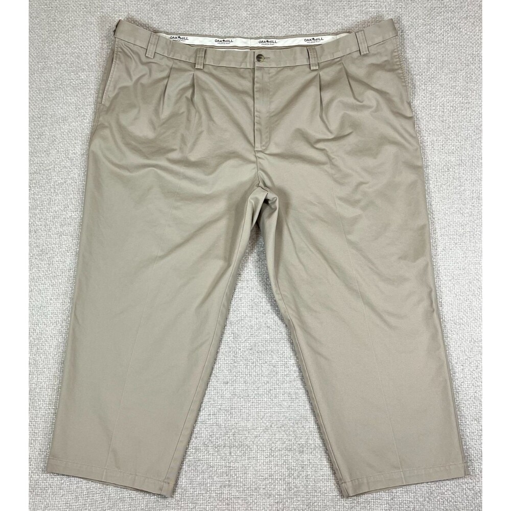 Oak Hill Premium Pants Men's 56x28 Beige Chino Pleated Flex Waist 100% Cotton